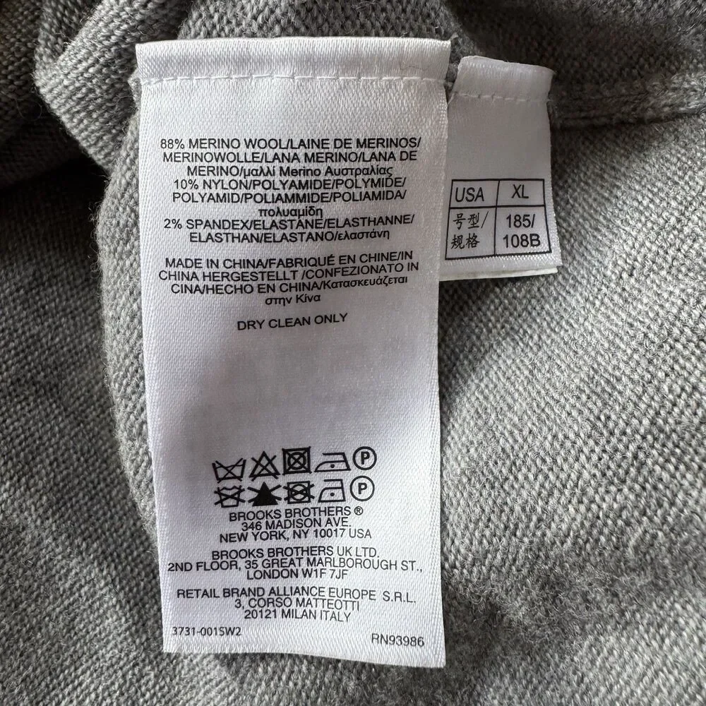 Brooks Brothers 346 Sweater Mens Extra Large Grey Merino Wool Blend V Neck Logo - Picture 4 of 8